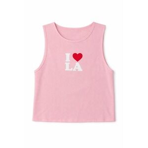 Hi Res Tank Top Women Large Pink I Heart LA Graphic Cropped Muscle Tee Cotton